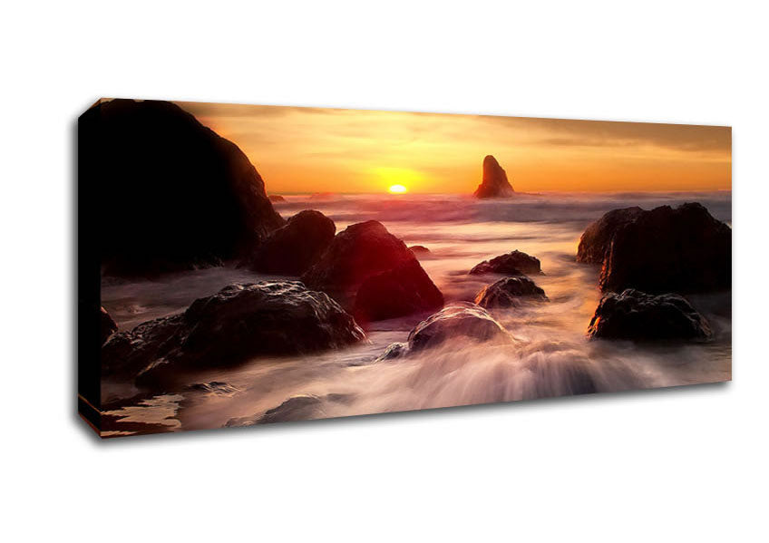 Picture of Ocean Waves Spilling On The Rocks Panoramic Canvas Wall Art