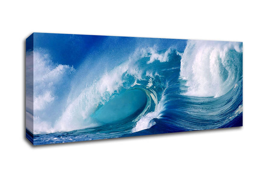 Picture of Huge Crashing Blue Ocean Wave Panoramic Canvas Wall Art