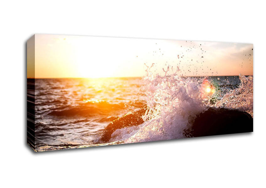 Picture of Crashing Waves In The Sunset Panoramic Canvas Wall Art
