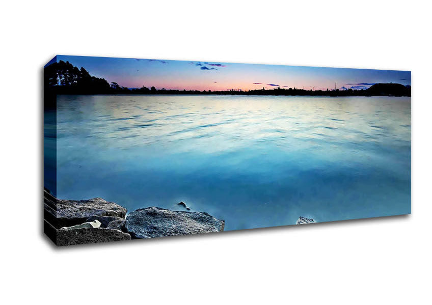 Picture of Ice Blue Ocean Rocks Panoramic Canvas Wall Art