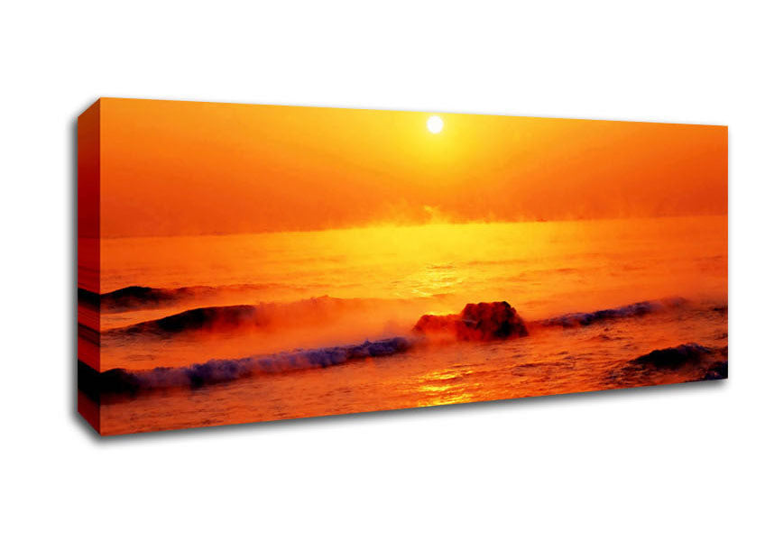 Picture of Crashing Waves At Sunset Panoramic Canvas Wall Art