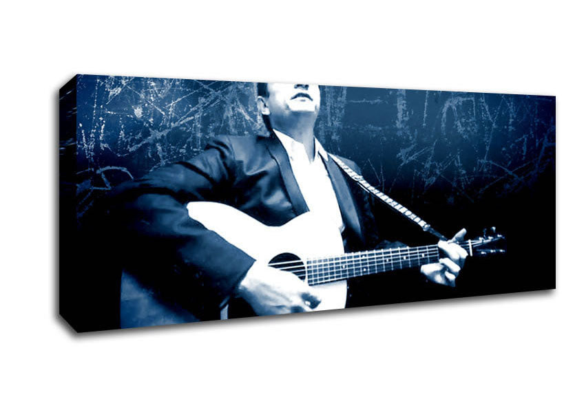 Picture of Johnny Cash Blue Panoramic Canvas Wall Art