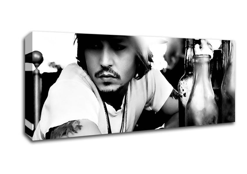 Picture of Johnny Depp Hat B n W Panoramic Canvas Wall Art