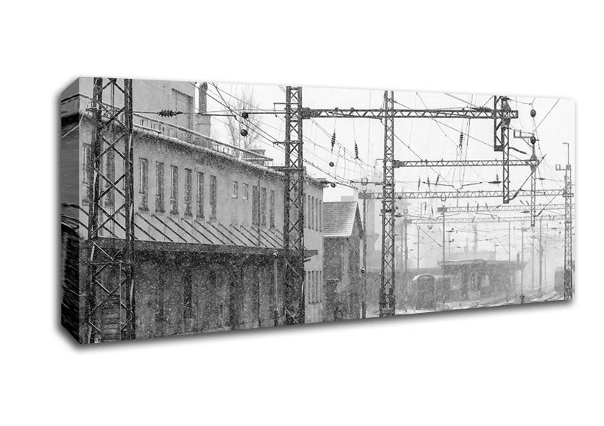 Picture of Railwaystation In Winter Panoramic Canvas Wall Art