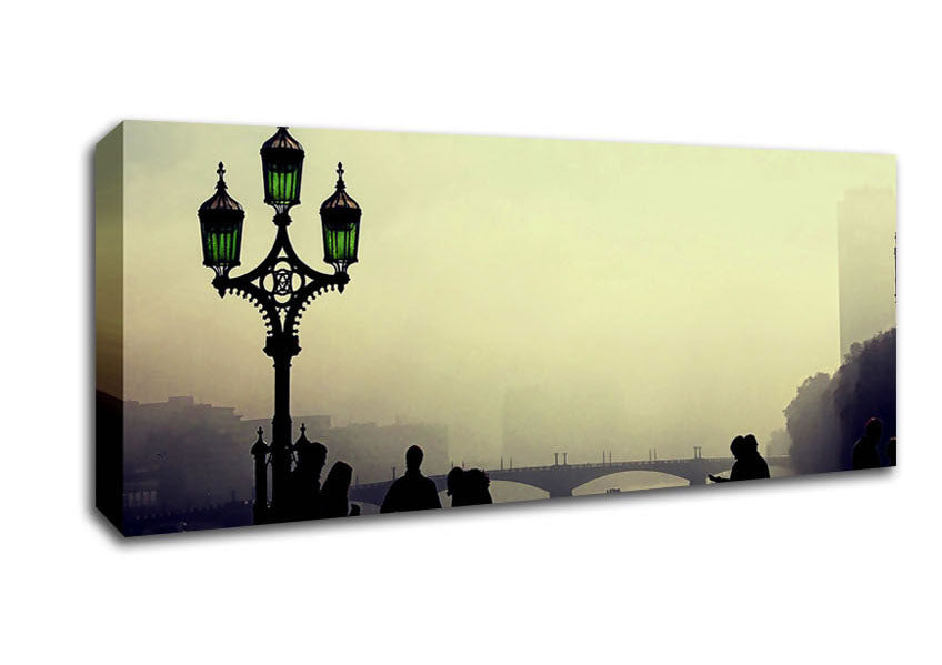 Picture of People On Misty Bridge Panoramic Canvas Wall Art