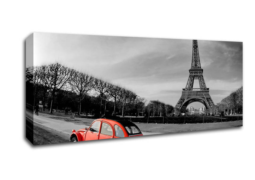 Picture of Red Car-Eiffel Tower Paris Panoramic Canvas Wall Art