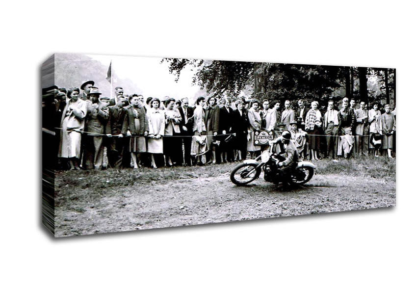 Picture of Vintage Motorcross Crowd Panoramic Canvas Wall Art