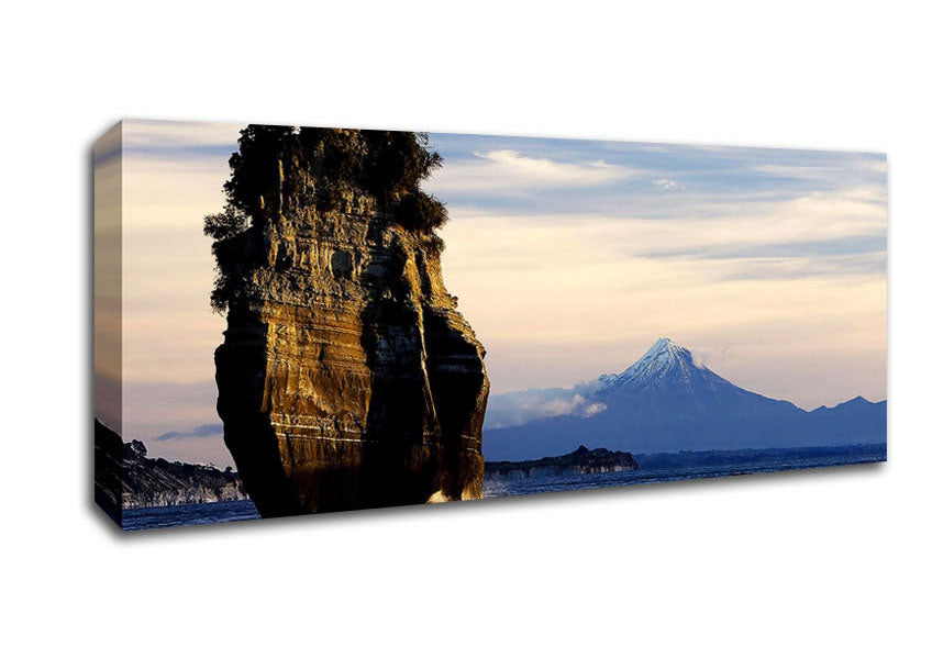 Picture of New Zealand Beach Mount Taranaki View Panoramic Canvas Wall Art