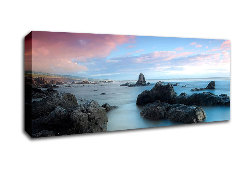 Picture of Pink Clouds Over The Morning Ocean Panoramic Canvas Wall Art