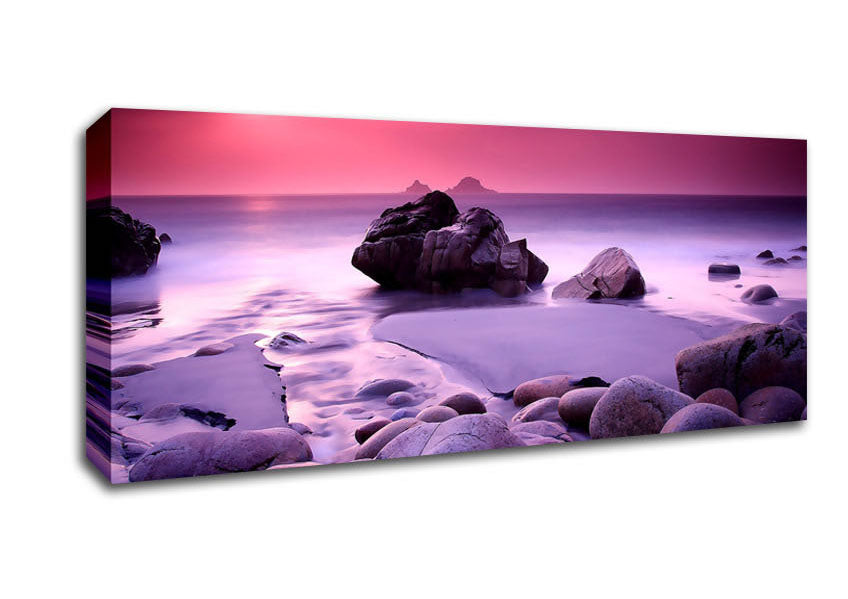 Picture of Lilac Beach Rocks Panoramic Canvas Wall Art
