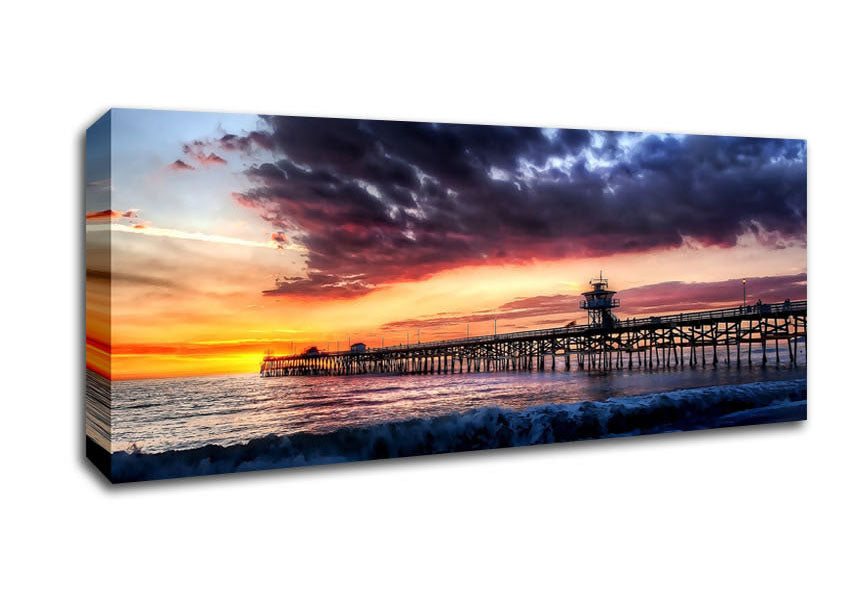 Picture of Pier Sunset Ocean Panoramic Canvas Wall Art