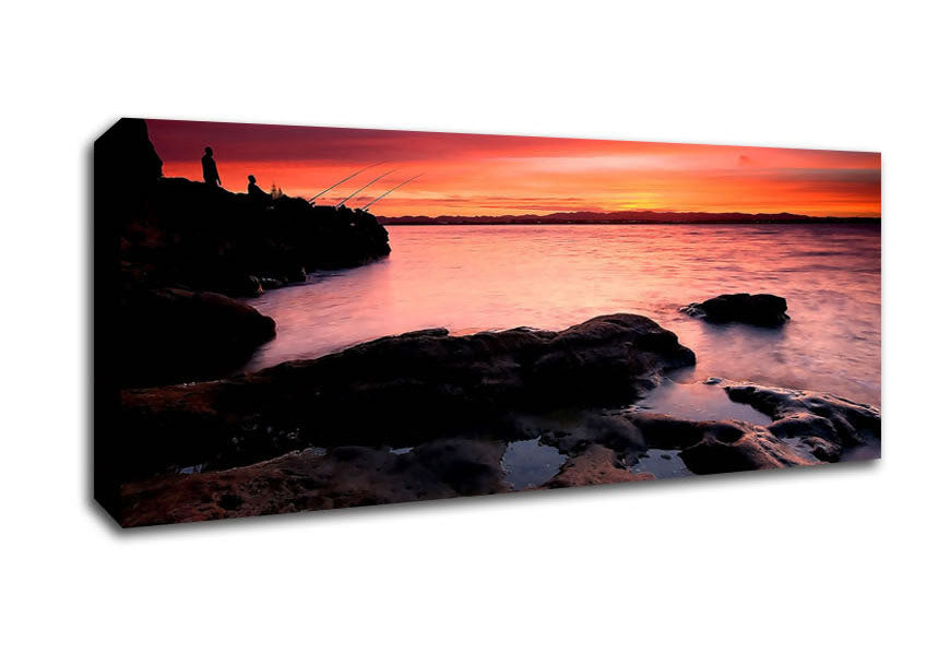 Picture of Fishing At Dusk Panoramic Canvas Wall Art