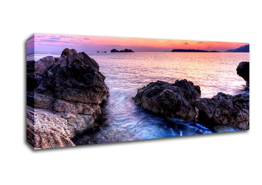 Picture of Ocean Rocks At Dawn Panoramic Canvas Wall Art