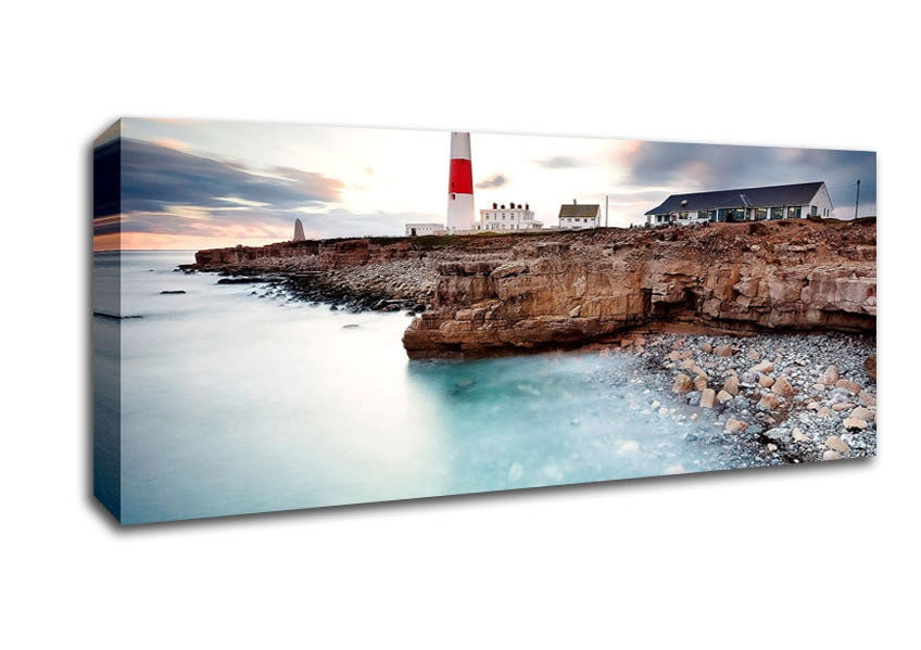 Picture of Lighthouse Ocean Rocks Panoramic Canvas Wall Art