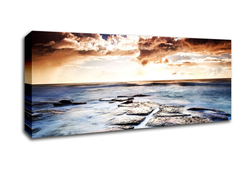 Picture of Ocean Shore Below The Clouds Panoramic Canvas Wall Art