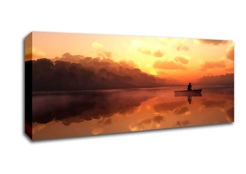Picture of Fishing In The Tranquil Sky Reflection Panoramic Canvas Wall Art