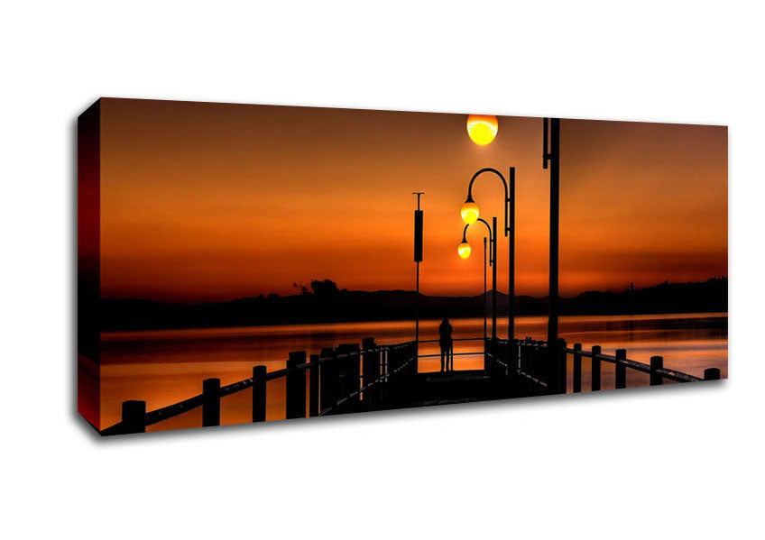 Picture of Pier Sunset Orange Panoramic Canvas Wall Art