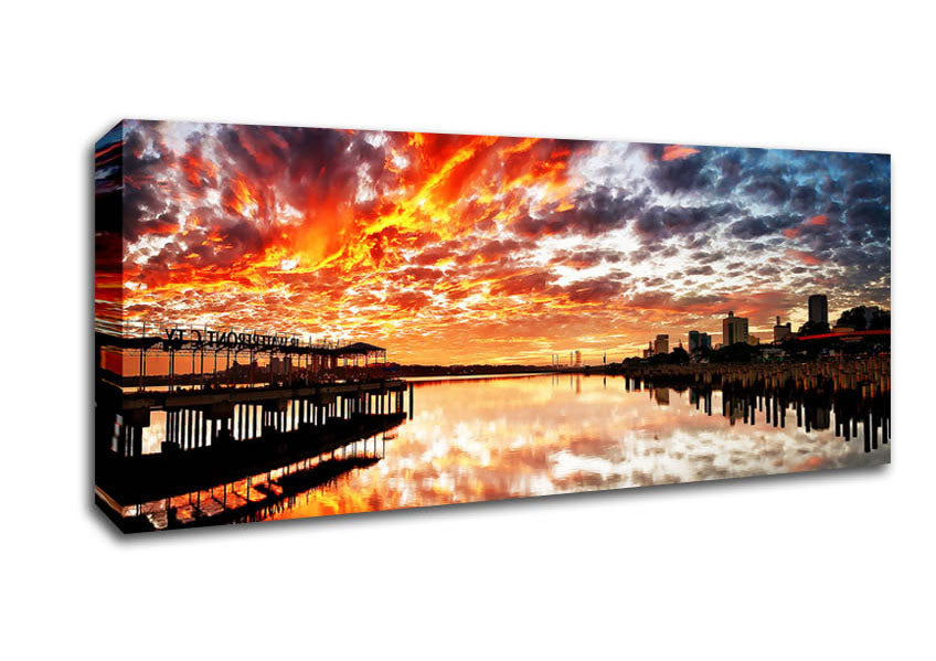 Picture of Fire Sky Ocean Reflection Panoramic Canvas Wall Art