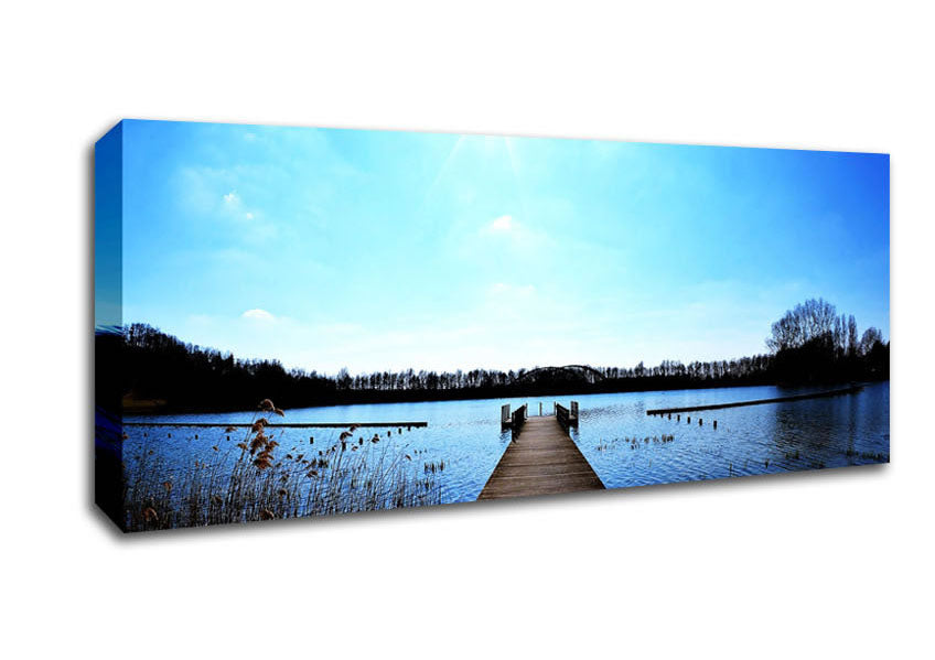 Picture of Pier Sparkle Sun Blue Panoramic Canvas Wall Art