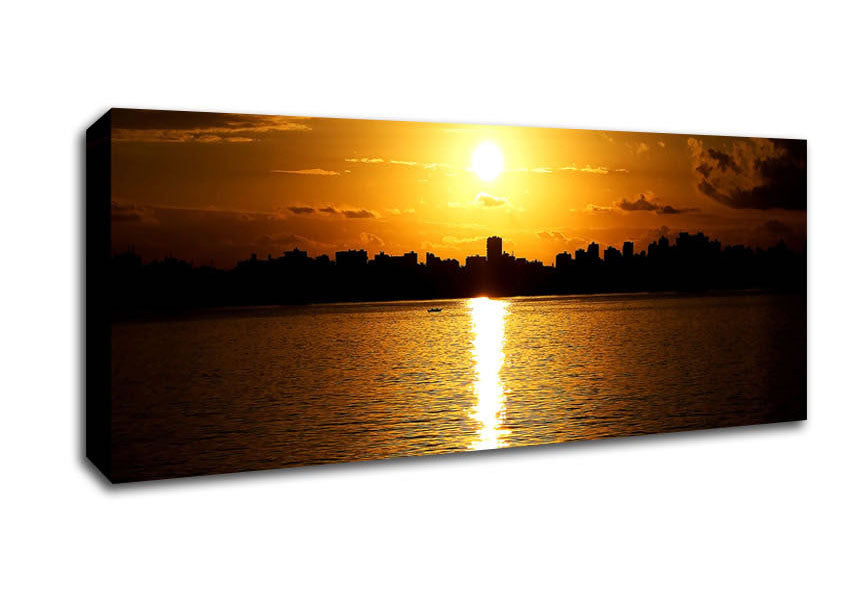 Picture of Sunset City Skyline Silhouette Panoramic Canvas Wall Art