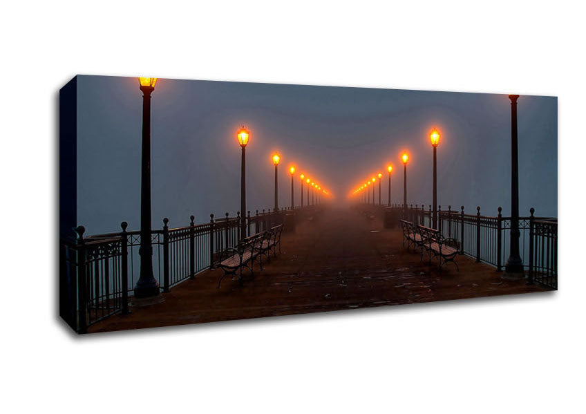 Picture of Foggy Pier Night Walk Panoramic Canvas Wall Art