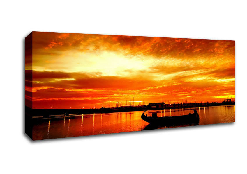 Picture of Fire Sky Lake Orange Panoramic Canvas Wall Art