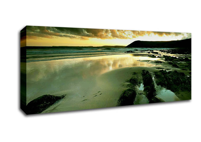 Picture of Green Ocean Reflections Panoramic Canvas Wall Art