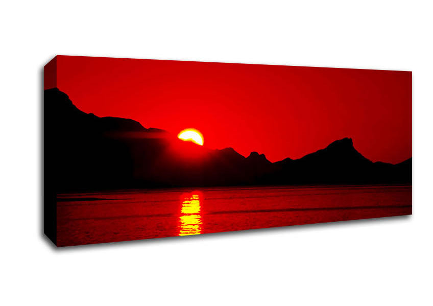 Picture of Vibrant Red Ocean Sunset Panoramic Canvas Wall Art