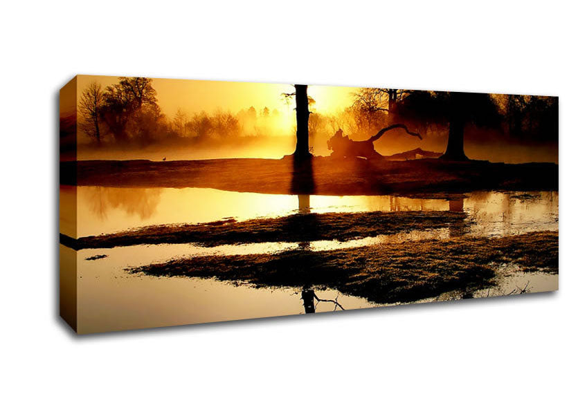 Picture of Golden Lake Sunset Panoramic Canvas Wall Art