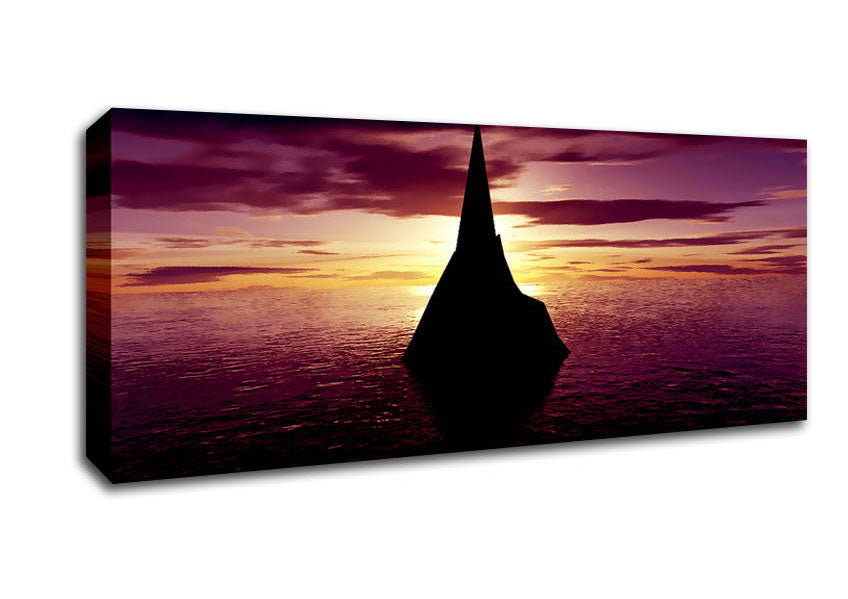Picture of Ocean Sailboat At Dusk Panoramic Canvas Wall Art