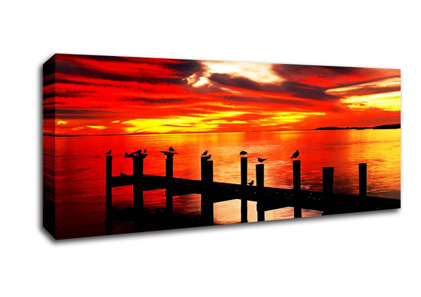 Picture of Pier Fire Sky Panoramic Canvas Wall Art