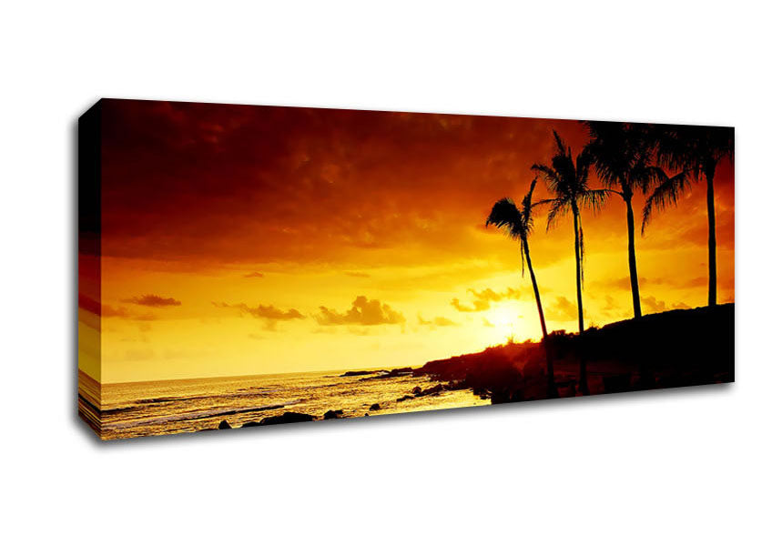 Picture of Ochre Palmtree Ocean Panoramic Canvas Wall Art