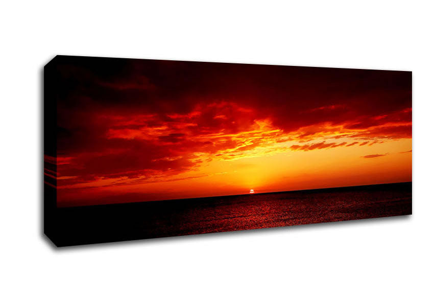 Picture of Red Night Fall Over Ocean Panoramic Canvas Wall Art