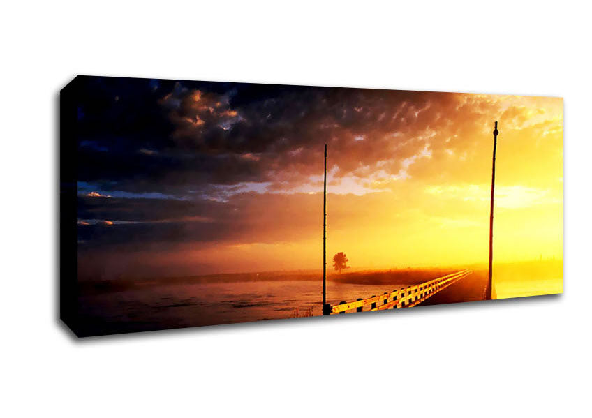 Picture of Pier Of The Blazing Sun Panoramic Canvas Wall Art