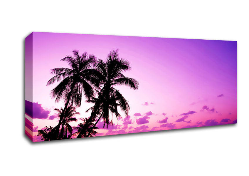 Picture of Pink Palm Tree Ocean Panoramic Canvas Wall Art