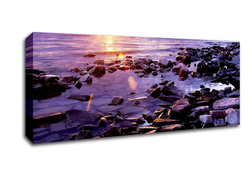 Picture of Ocean Pebble Sunrise Panoramic Canvas Wall Art