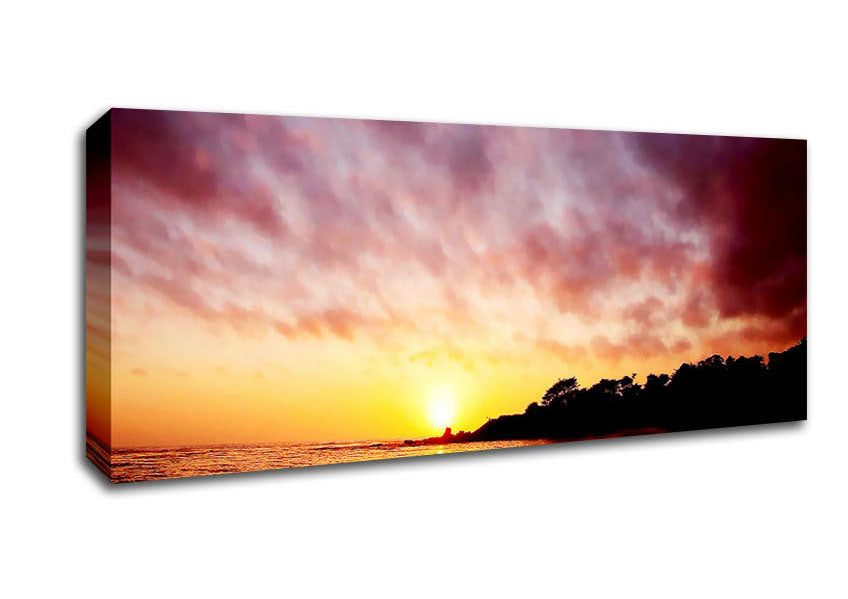 Picture of Ocean Path To The Mountain Sunset Panoramic Canvas Wall Art