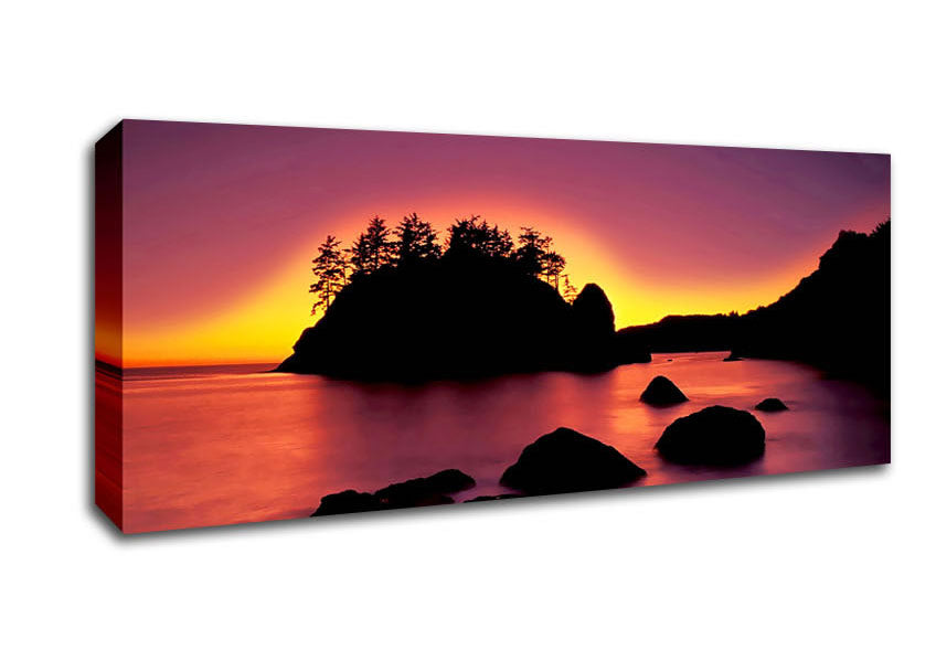Picture of Pink Sunset Behind The Mountain Panoramic Canvas Wall Art