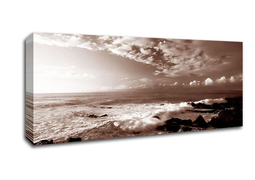 Picture of Ocean Mist Sepia Panoramic Canvas Wall Art