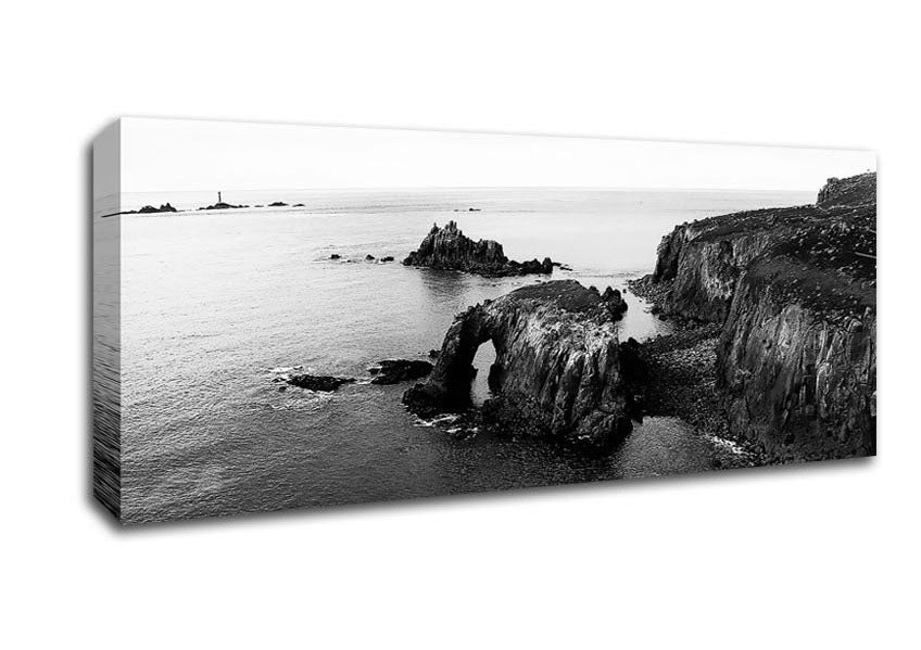 Picture of Ocean Rocks B n W Panoramic Canvas Wall Art