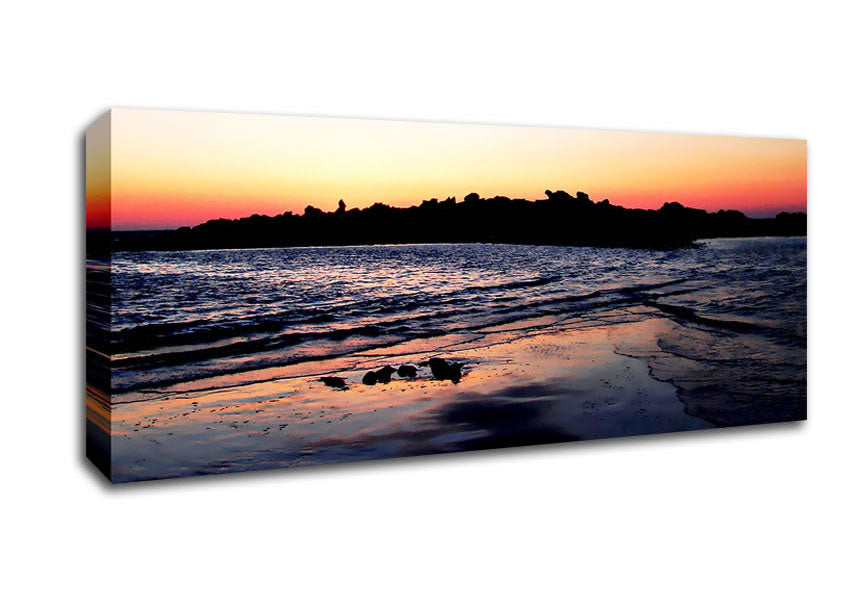 Picture of Sunset Behind The Ocean Rocks Panoramic Canvas Wall Art