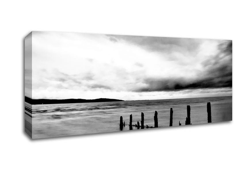 Picture of Storm Clouds Over The Ocean B n W Panoramic Canvas Wall Art