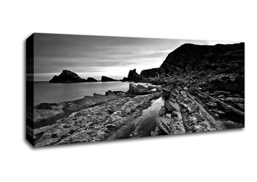 Picture of Ocean Rock Formation B n W Panoramic Canvas Wall Art