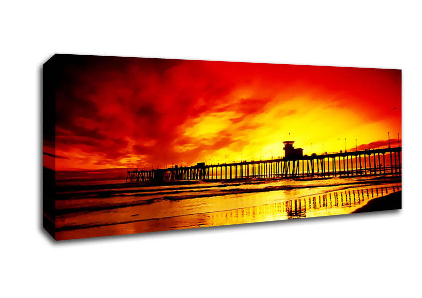 Picture of Fire Skies Over The Pier Panoramic Canvas Wall Art