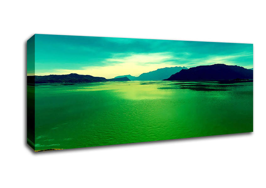 Picture of Green Ocean Bay Panoramic Canvas Wall Art