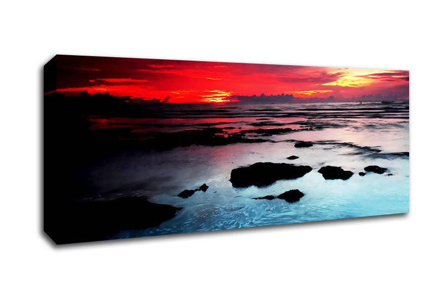 Picture of Lava Red Skies Over The Turquoise Ocean Panoramic Canvas Wall Art