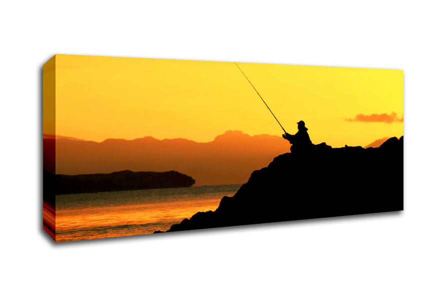 Picture of Fishing In The Golden Ocean Panoramic Canvas Wall Art