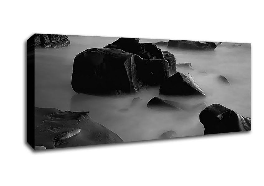 Picture of Ocean Rock Serenity B n W Panoramic Canvas Wall Art