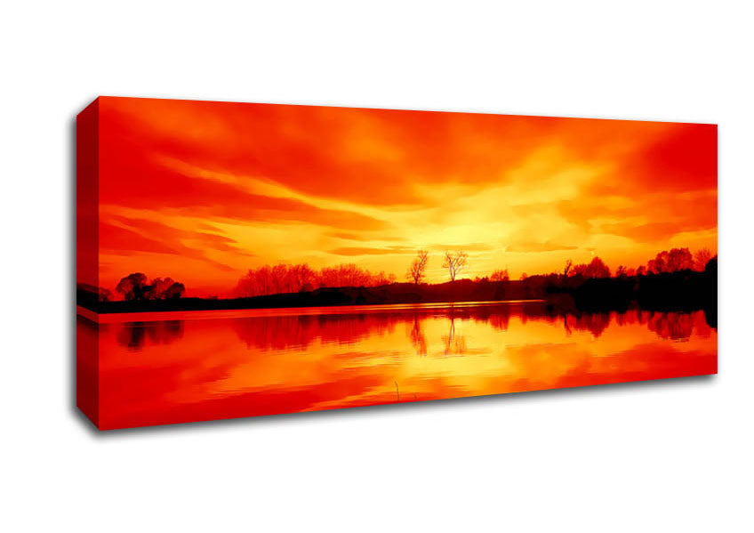 Picture of Stunning Lake At Sunset Orange Panoramic Canvas Wall Art