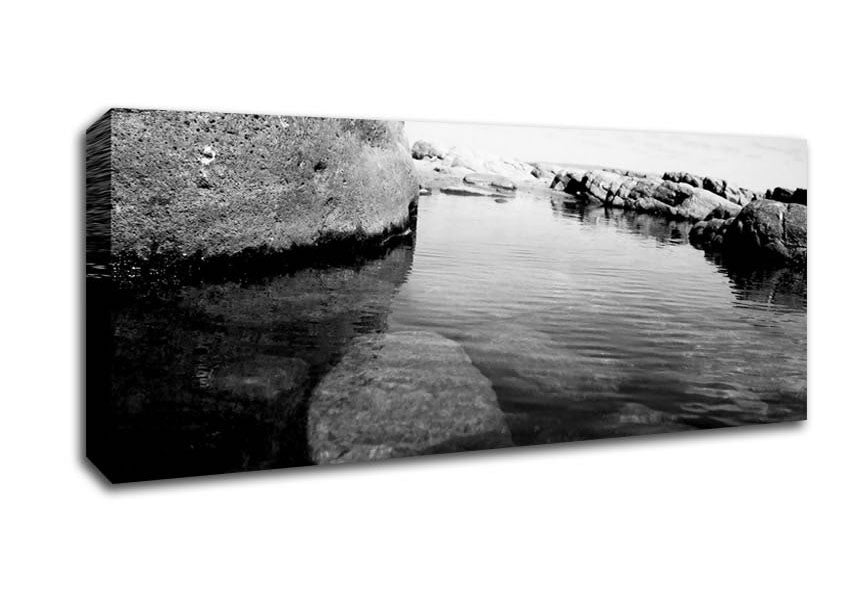 Picture of Ocean Rock Bay B n W Panoramic Canvas Wall Art